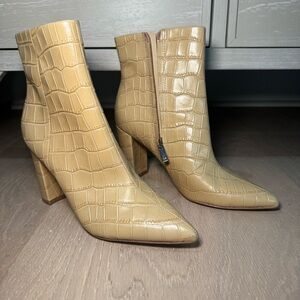 Marc Fisher Faith Tan Croc-Embossed Ankle Booties